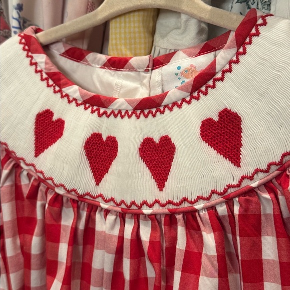 Gingham Valentine Smocked Heart Long Sleeve Bishop Dress - Picture 3 of 6
